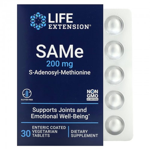 Life Extension, SAMe, S-аденозилметионин, 200 мг, 30 вегетарианских таблеток, покрытых кишечнорастворимой оболочкой Life Extension, SAMe, S-аденозилметионин, 200 мг, 30 вегетарианских таблеток, покрытых кишечнорастворимой оболочкой